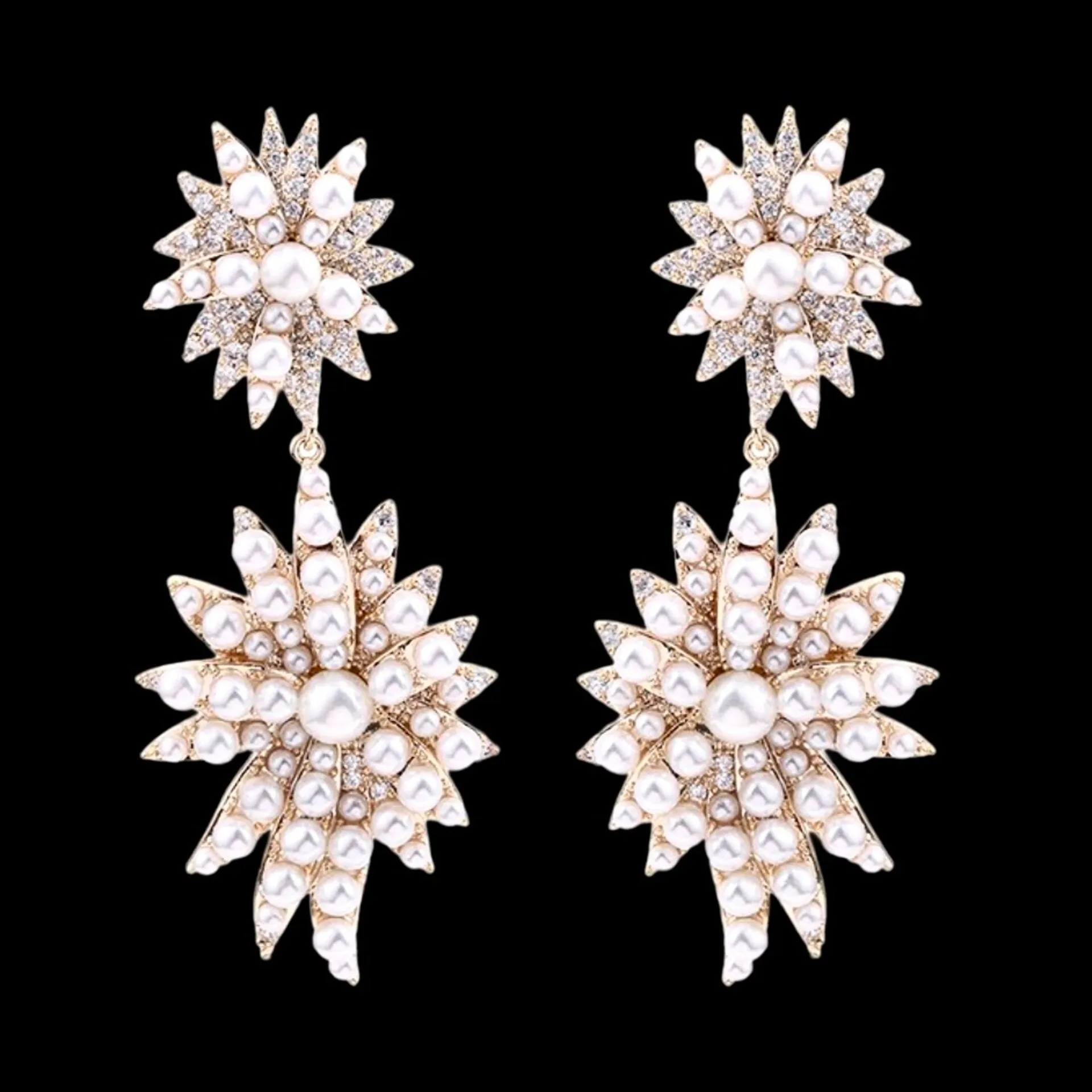 "Jasmine" - Pearl Starburst Bridal Earrings - Available in Gold and Silver