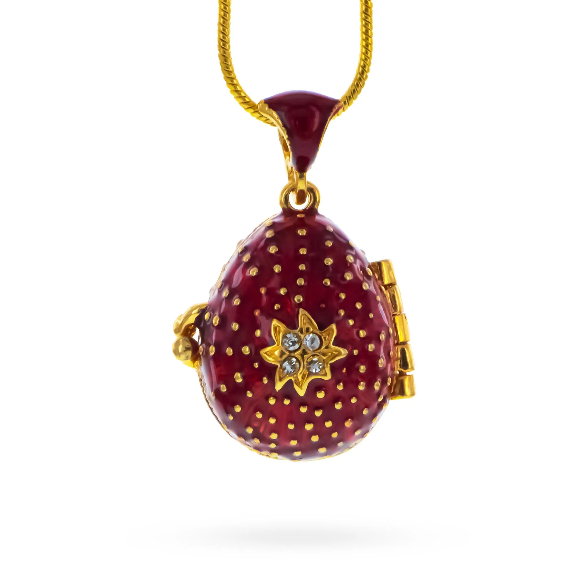 Red Enamel Crystal Cross with Heart Charm Royal Egg Pendant Necklace