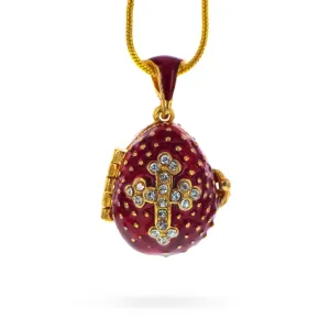 Red Enamel Crystal Cross with Heart Charm Royal Egg Pendant Necklace
