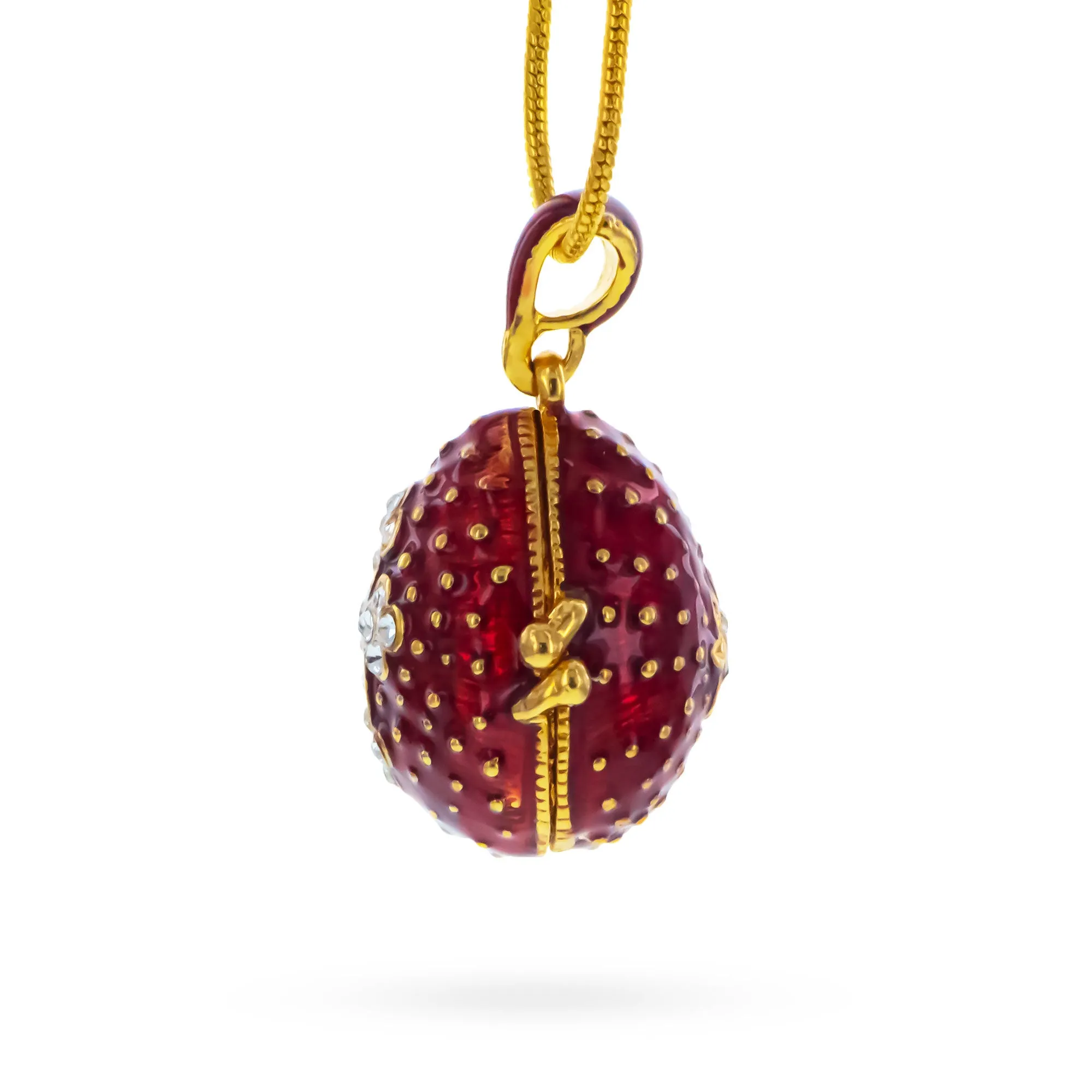 Red Enamel Crystal Cross with Heart Charm Royal Egg Pendant Necklace