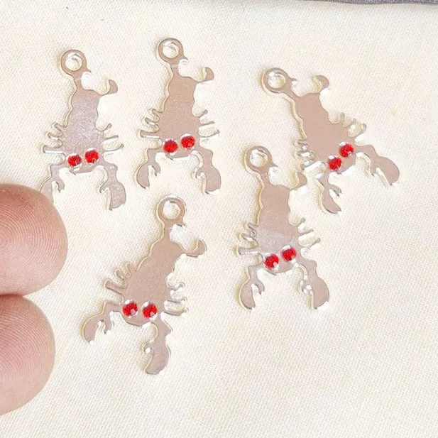 Red Eye Shiny Silver Scorpion Charm | 3 Pcs