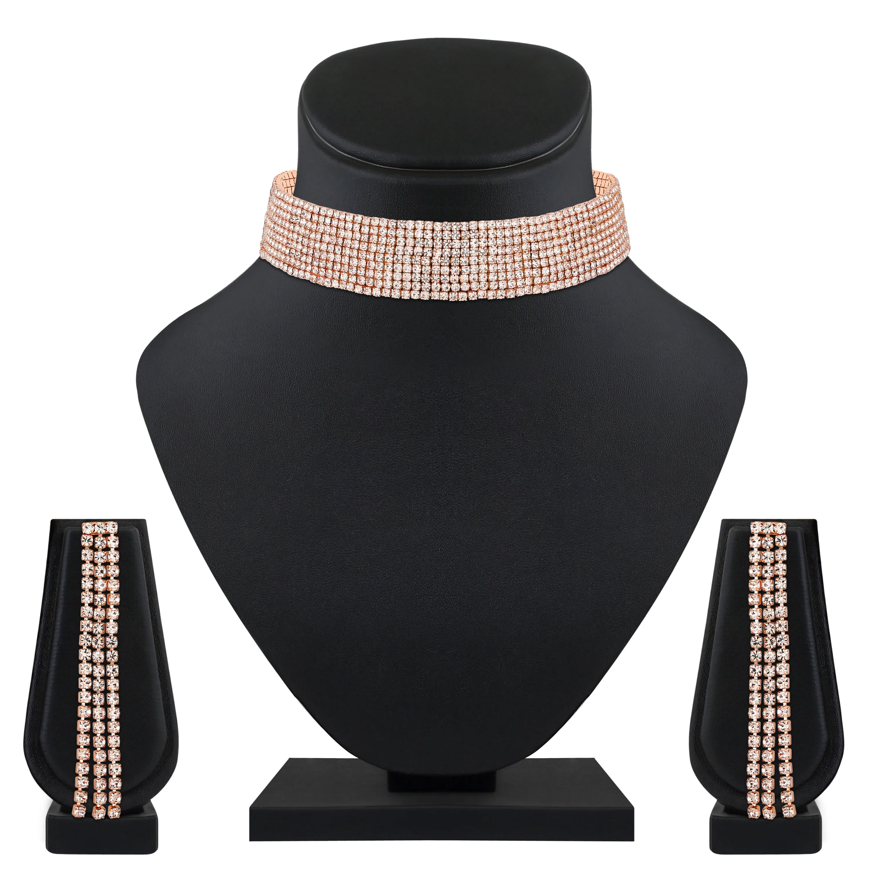 Rhodium Plated Studed Choker Necklace Set