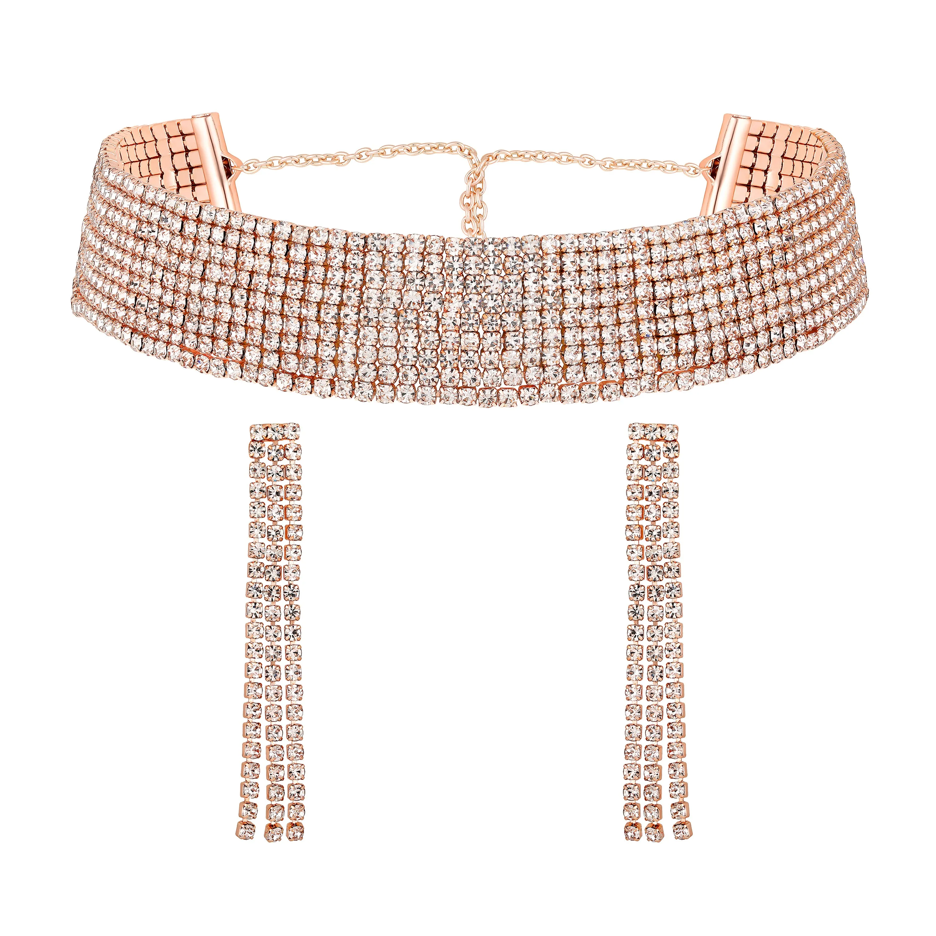 Rhodium Plated Studed Choker Necklace Set