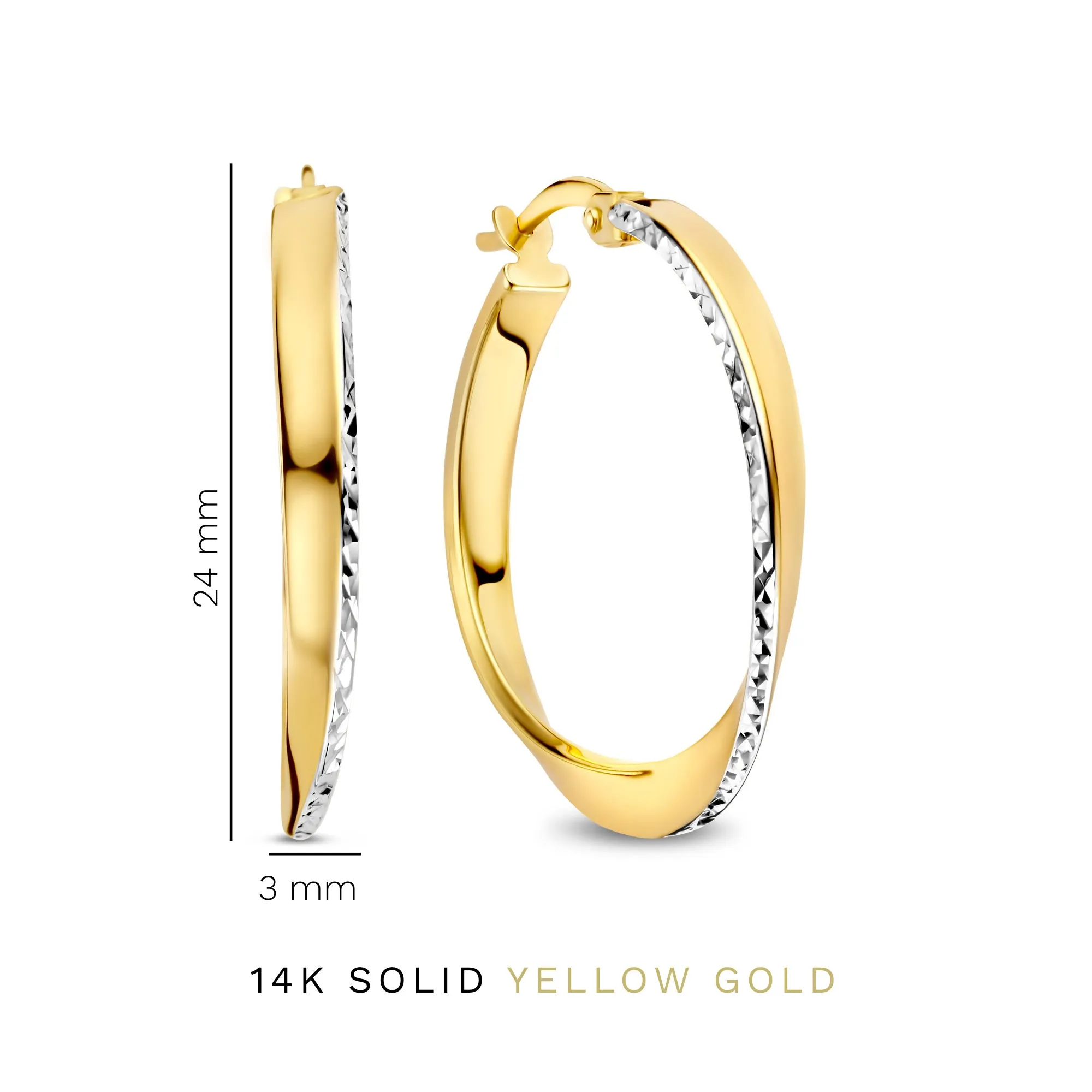 Rivoli Laura 14 karat gold hoop earrings with diamond cut (21 mm)