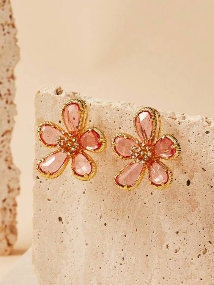 ROMANCE  FLOWER DANGLE DROP EARRINGS - ROSE PINK
