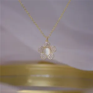 Romantic New Flower 14K Gold Bling Zircon Exquisite Necklace for Women