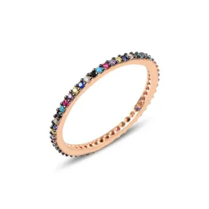 Rose gold plated rainbow eternity ring in sterling silver