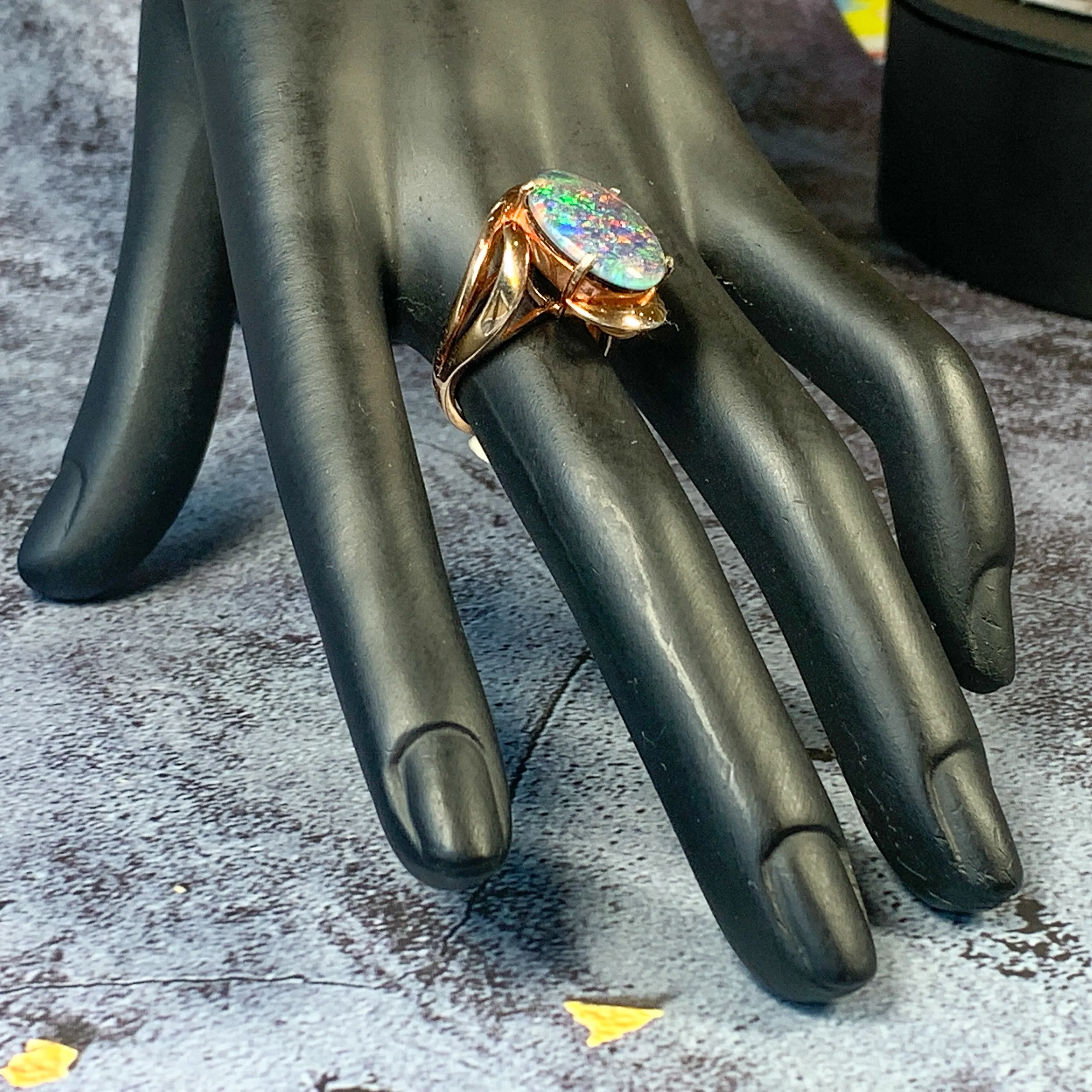 Rose Gold plated Silver 18x13mm Opal triplet ring