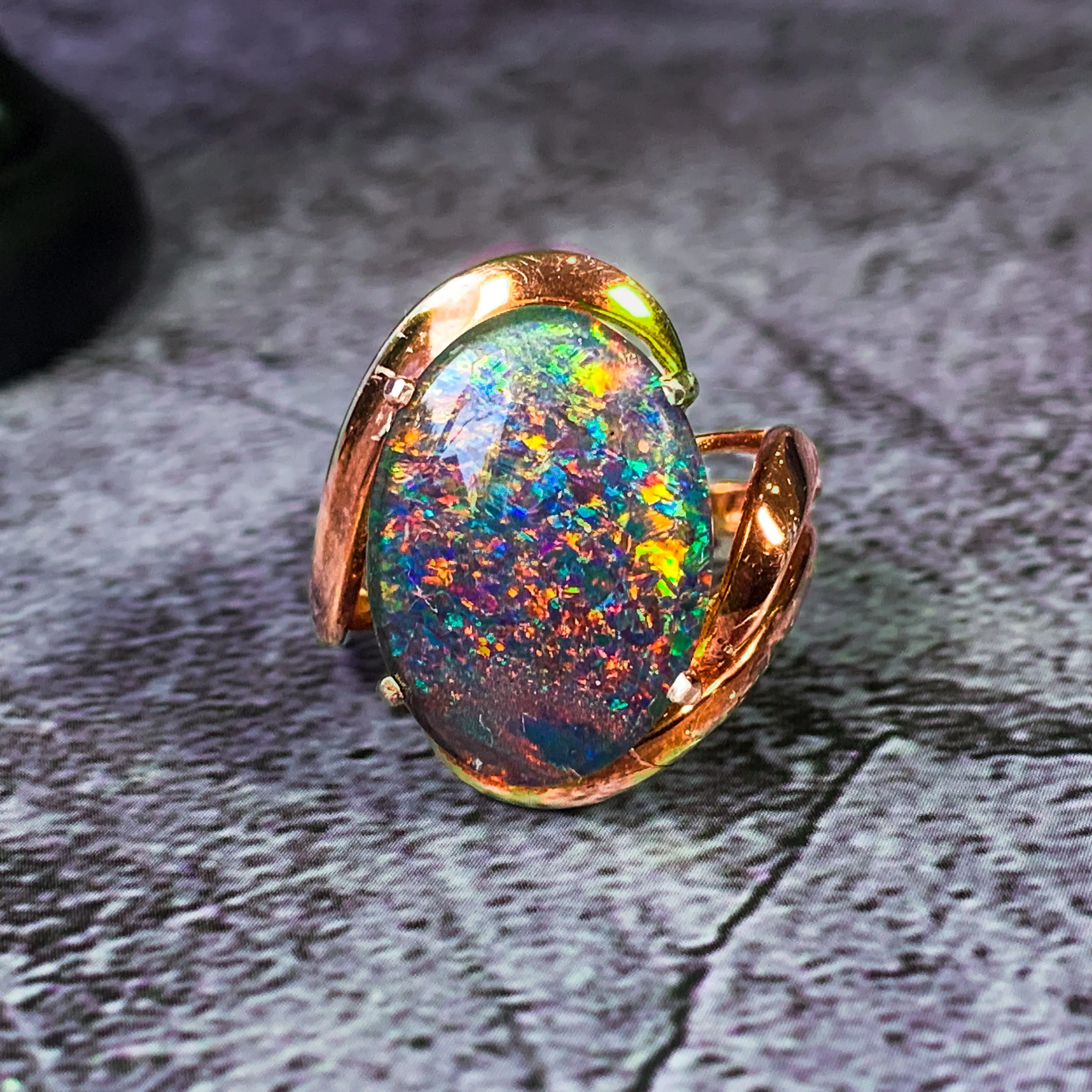 Rose Gold plated Silver 18x13mm Opal triplet ring