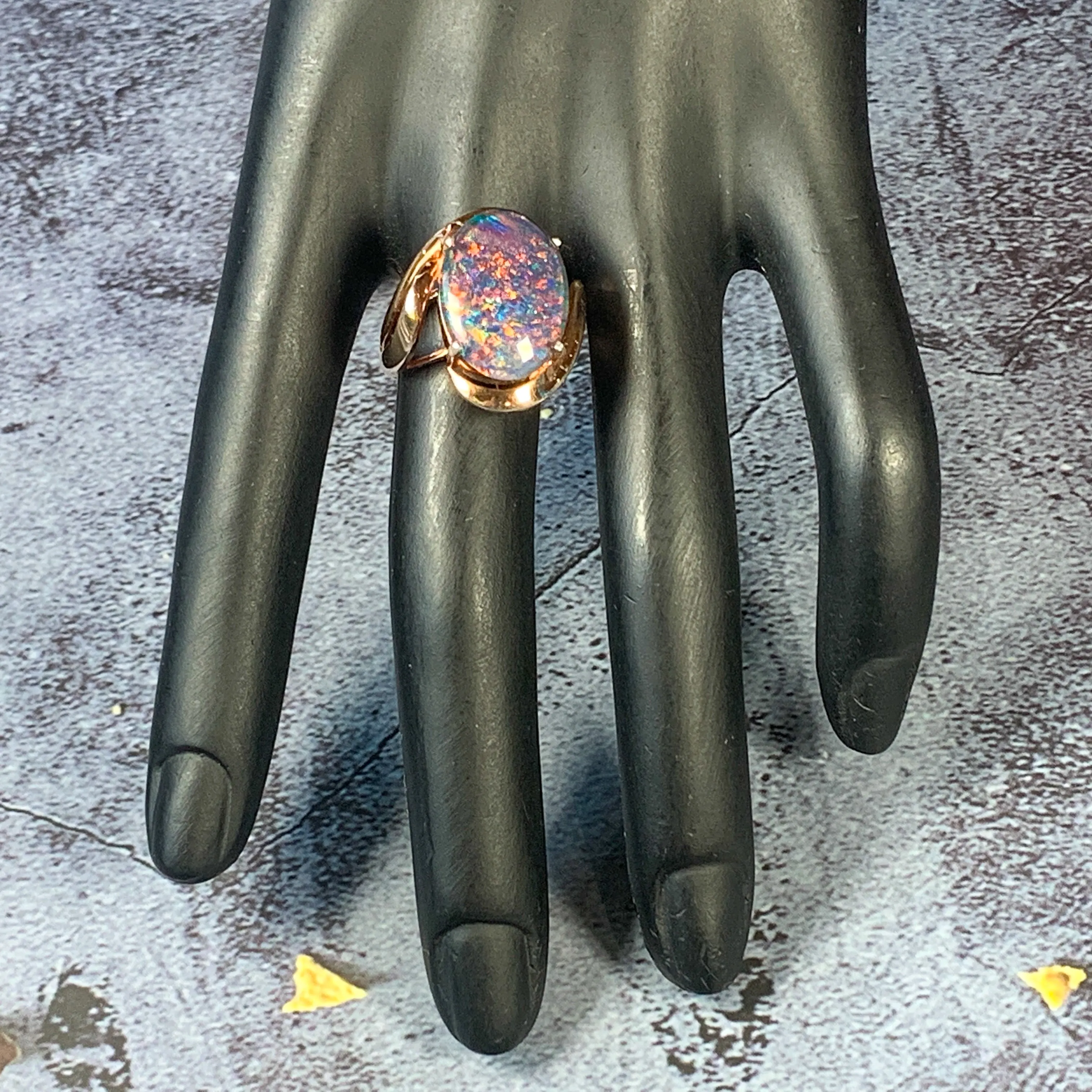 Rose Gold plated Silver 18x13mm Opal triplet ring