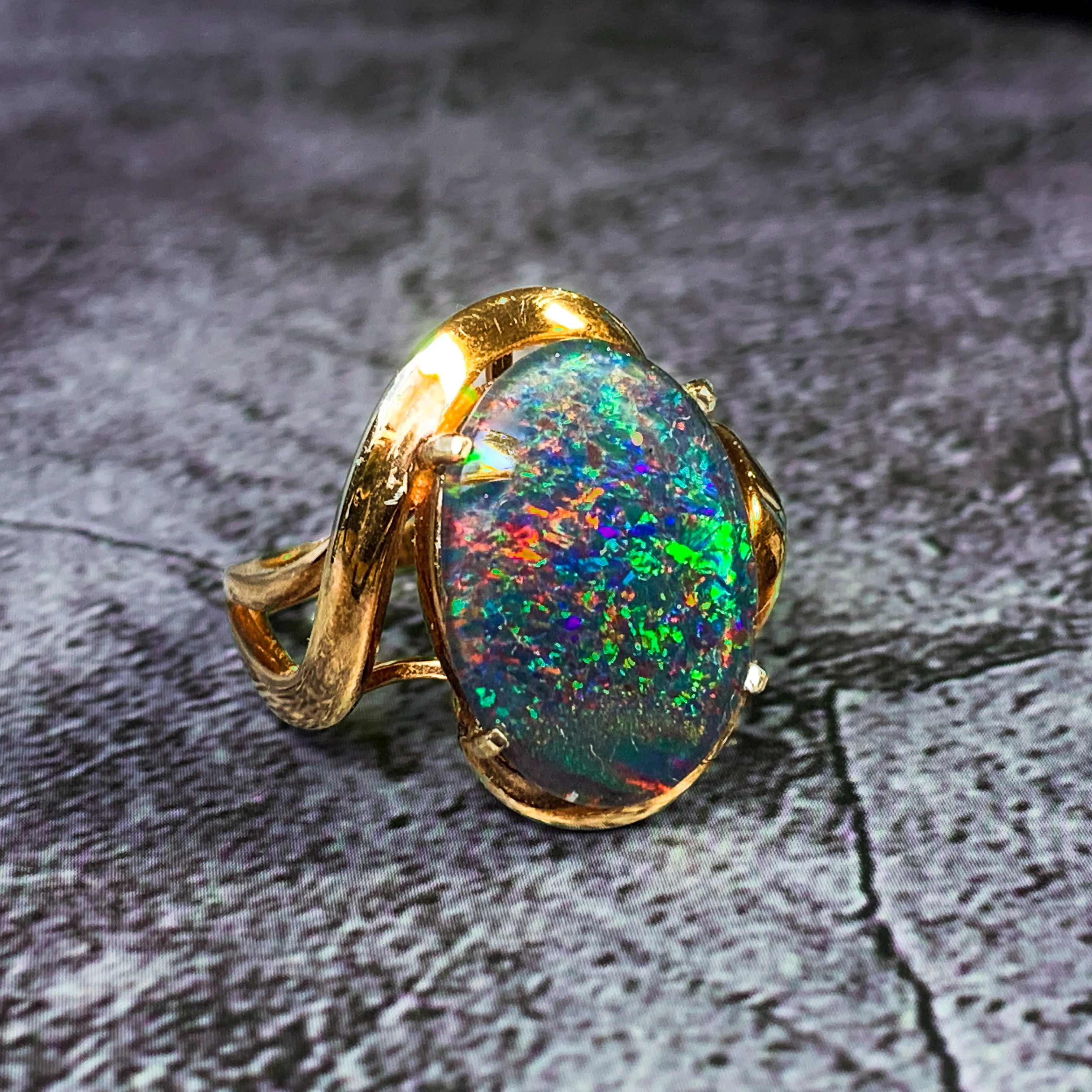 Rose Gold plated Silver 18x13mm Opal triplet ring