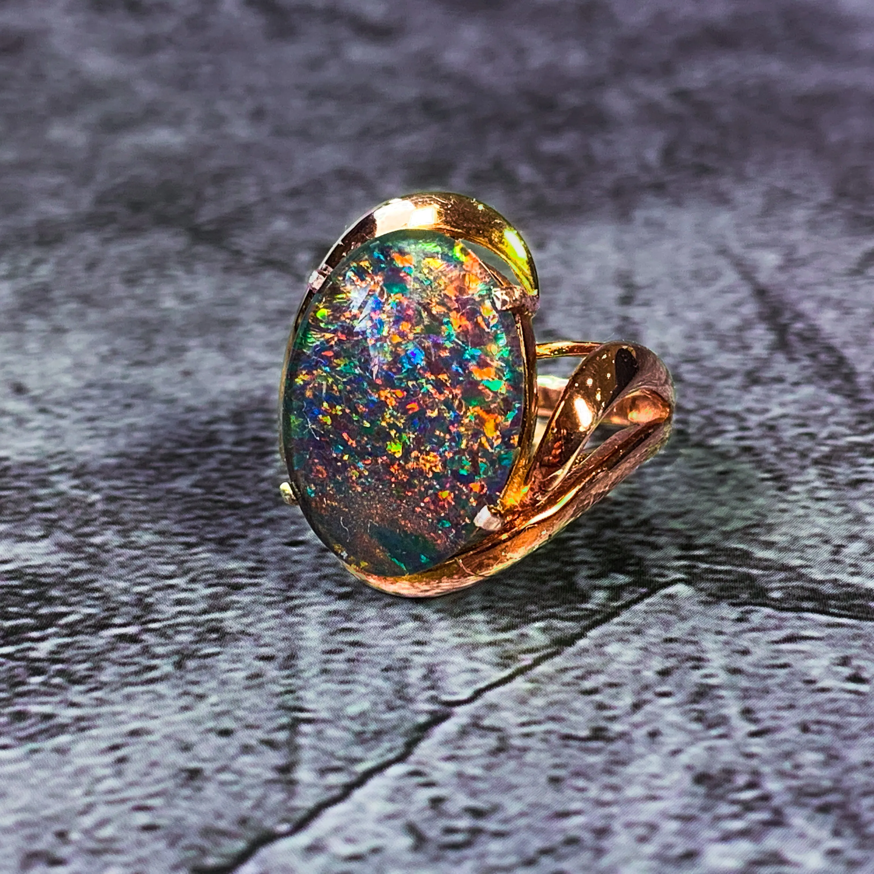 Rose Gold plated Silver 18x13mm Opal triplet ring