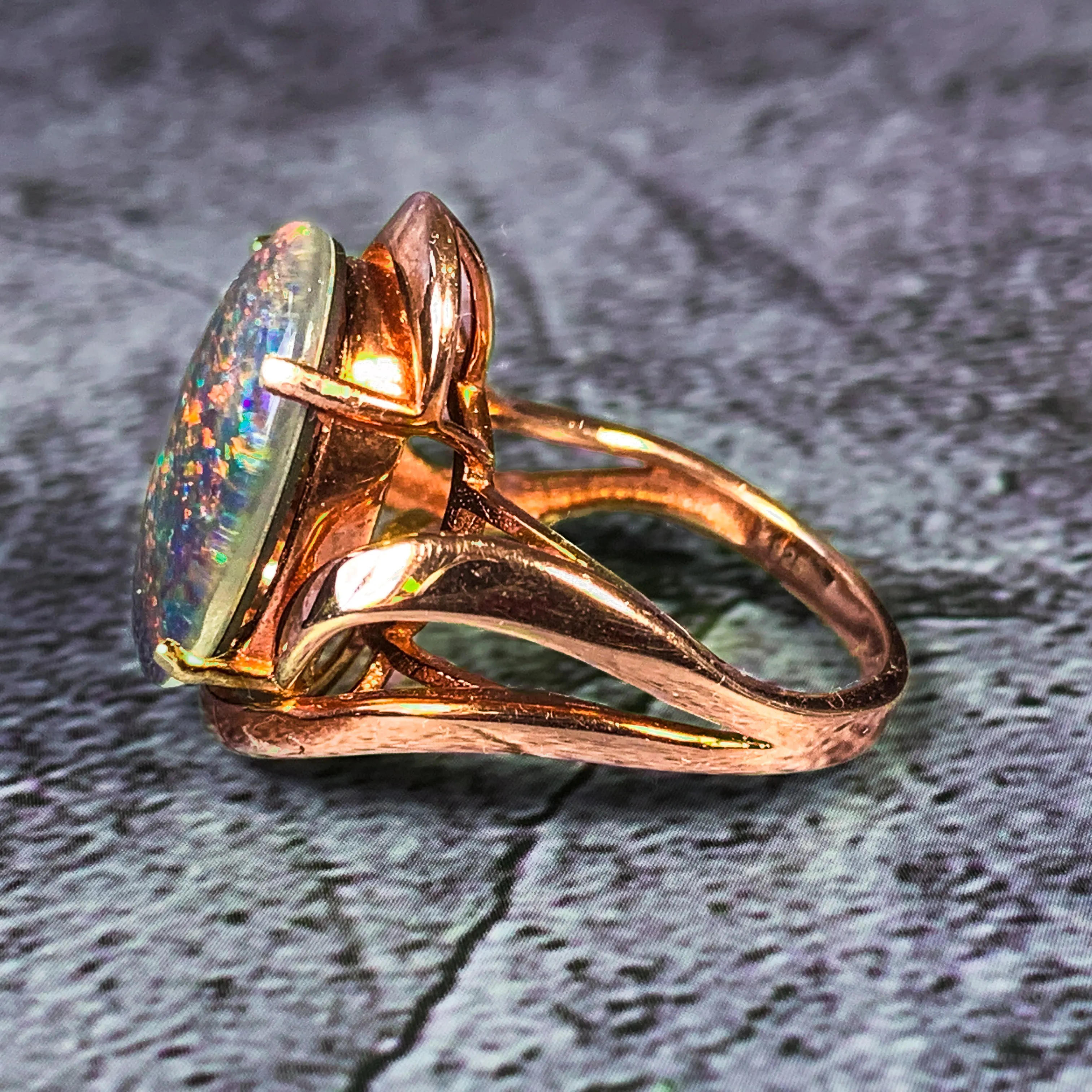 Rose Gold plated Silver 18x13mm Opal triplet ring