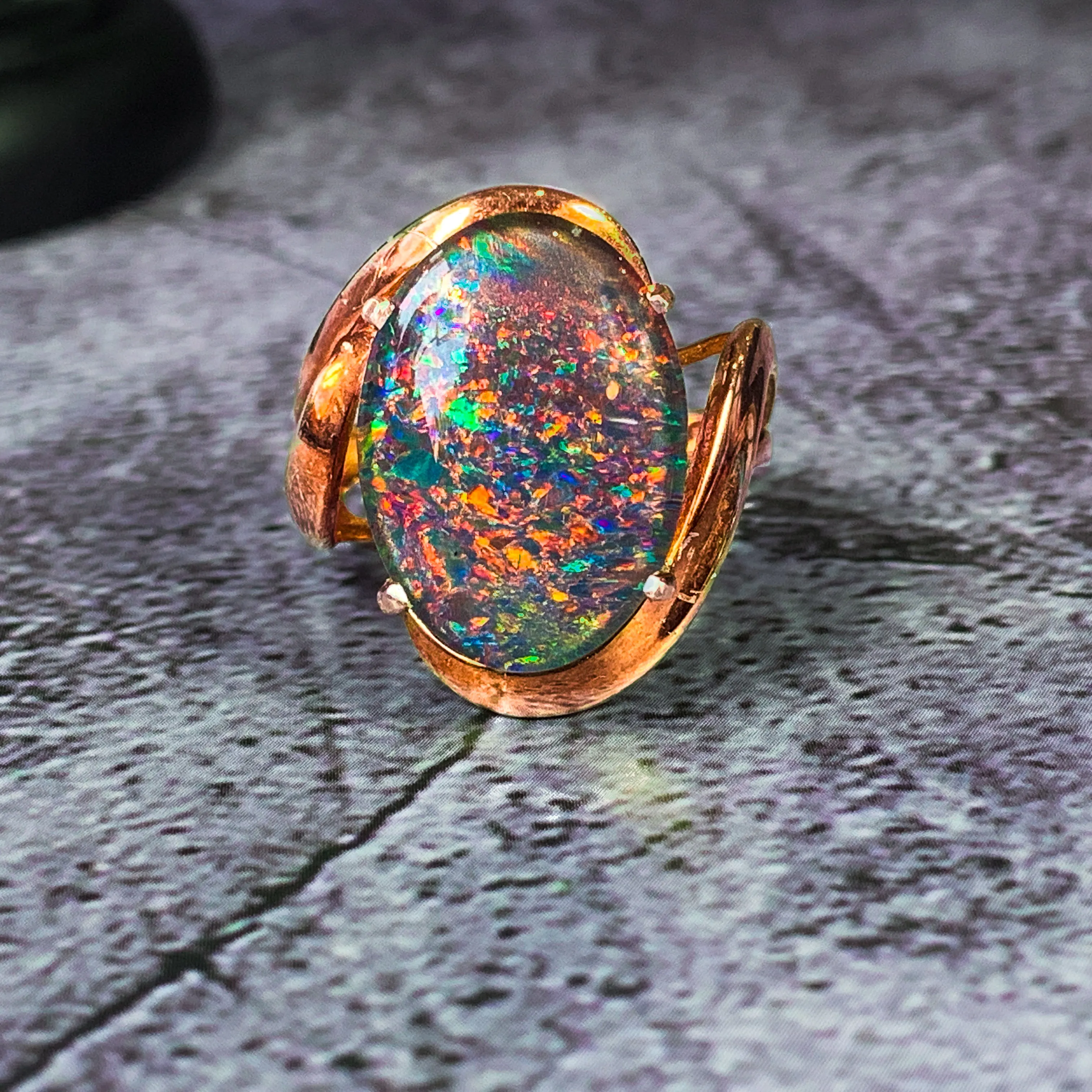 Rose Gold plated Silver 18x13mm Opal triplet ring
