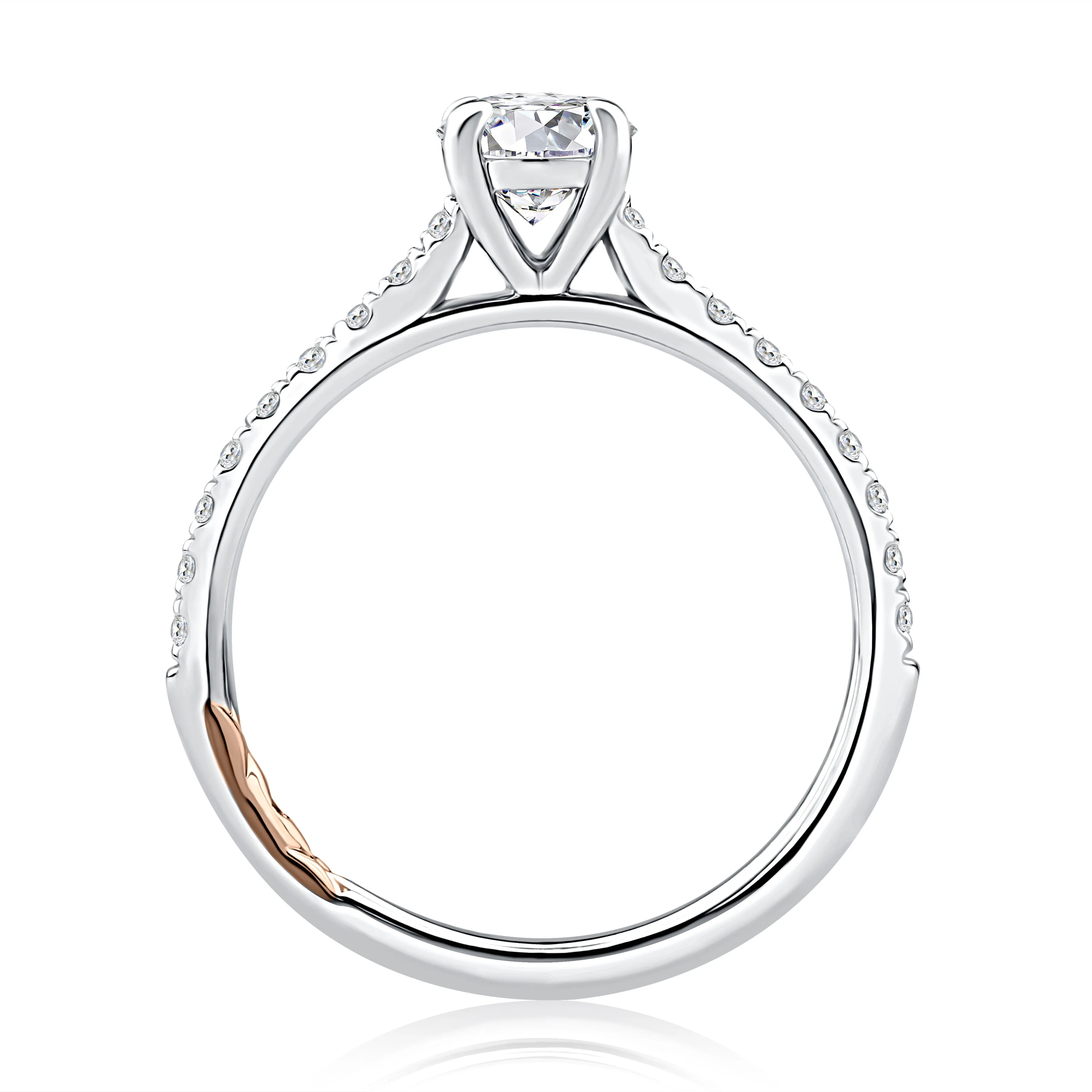 Round Cut Diamond Engagement Ring with True Pavé Diamond Band