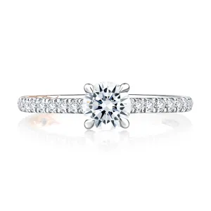 Round Cut Diamond Engagement Ring with True Pavé Diamond Band