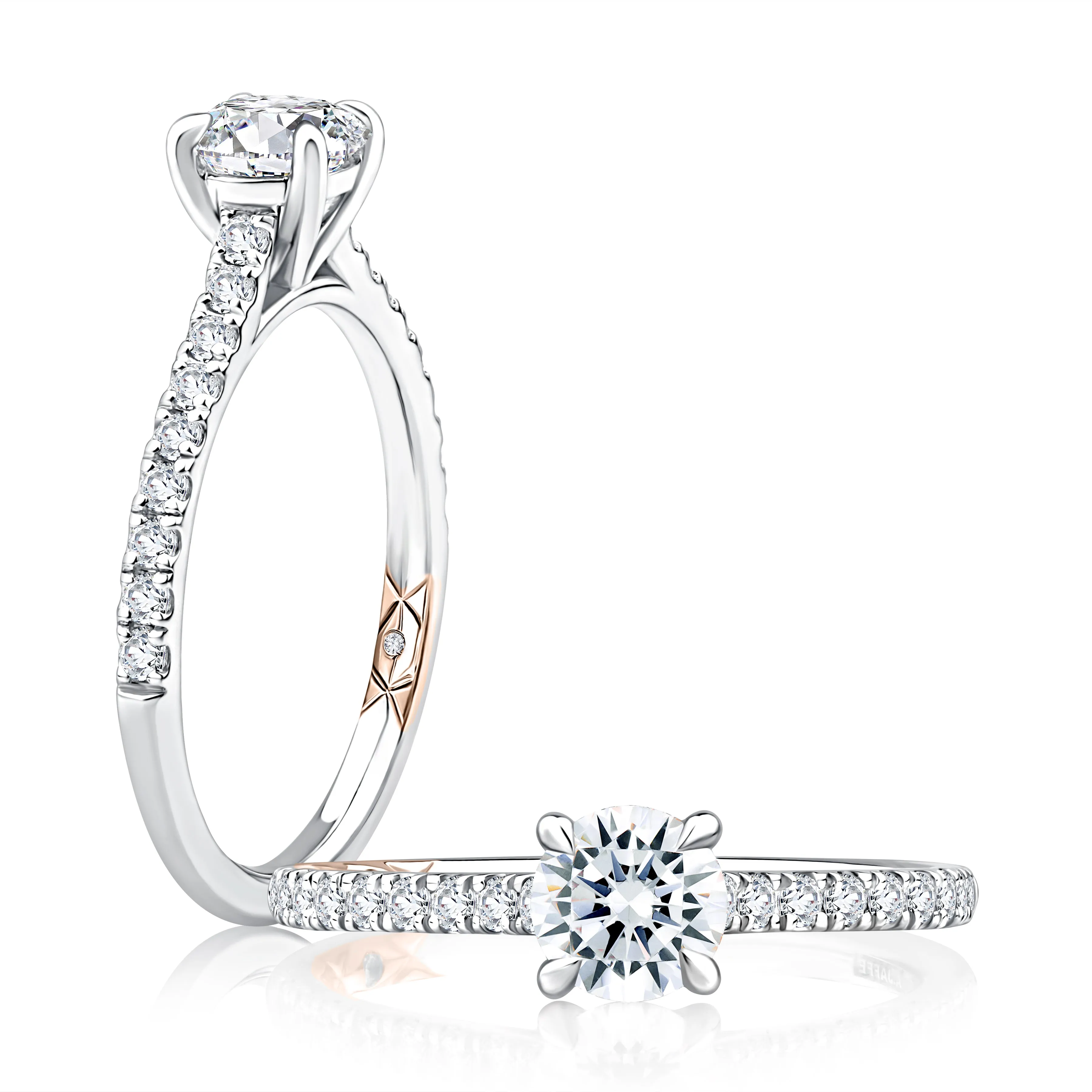 Round Cut Diamond Engagement Ring with True Pavé Diamond Band
