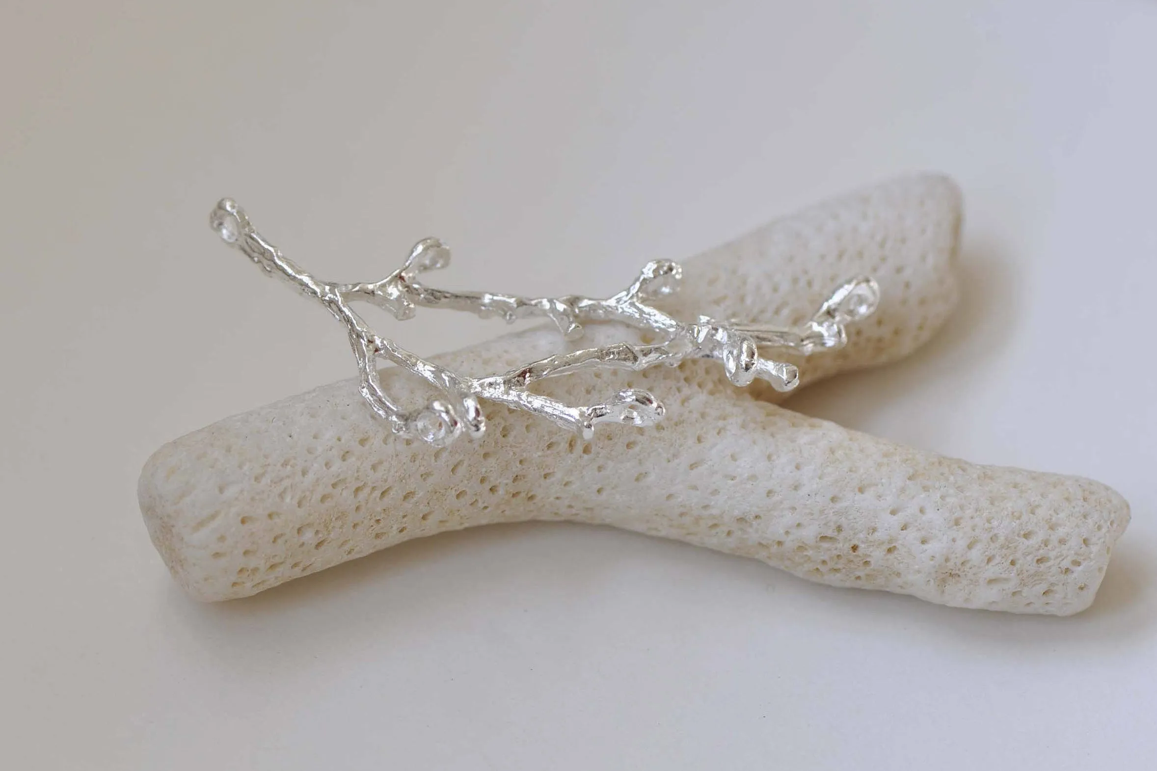 Shiny Silver Twig Pendants Branch Connectors Set of 10 A8859
