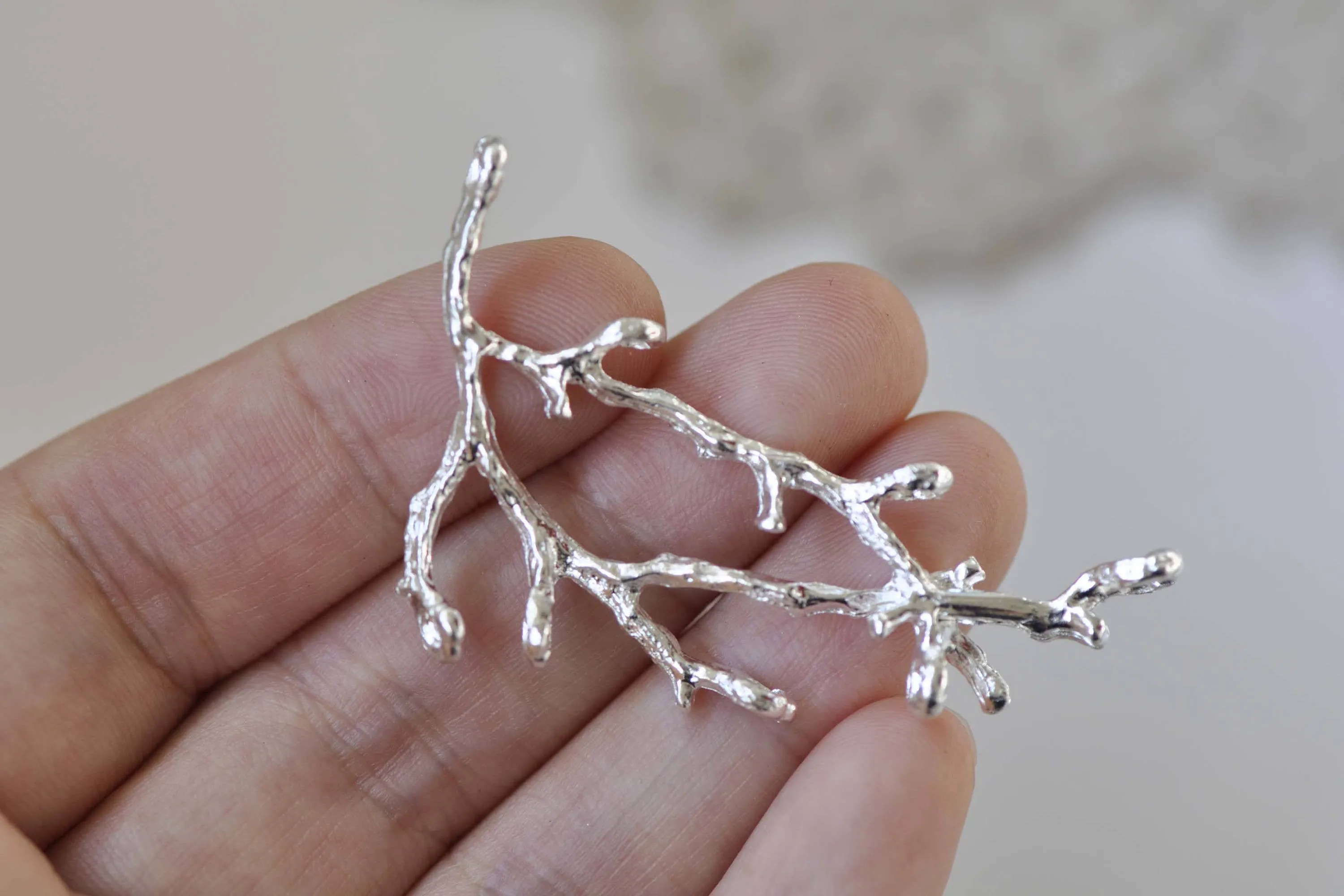 Shiny Silver Twig Pendants Branch Connectors Set of 10 A8859