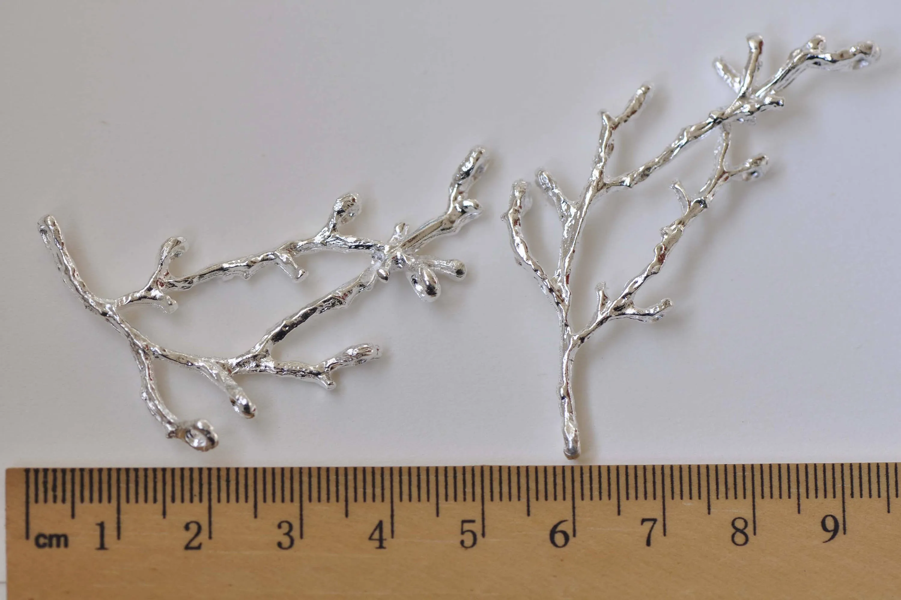 Shiny Silver Twig Pendants Branch Connectors Set of 10 A8859