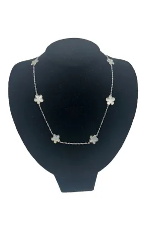 Short Silver MOP Flower Station Necklace