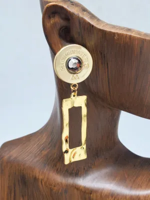 Shotshell Hammered Rectangle 20 Gauge GOLD Post Dangle Earrings