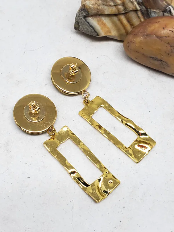 Shotshell Hammered Rectangle 20 Gauge GOLD Post Dangle Earrings