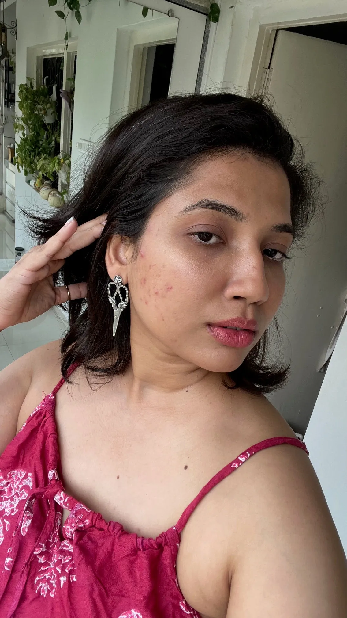 silver oxidized designer scissor shape earrings