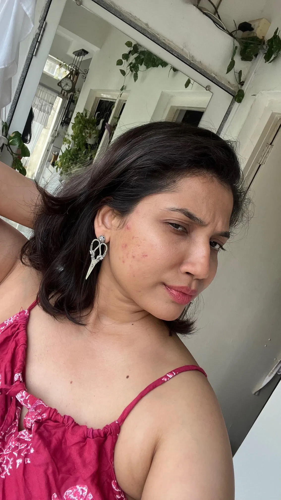 silver oxidized designer scissor shape earrings