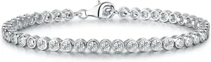 Silver Tennis Bracelet for Women, 925 Sterling Silver Bracelets for Women with Bezel Set 3 mm Round Cubic Zirconia Stones, Silver Tennis Bracelets for Women