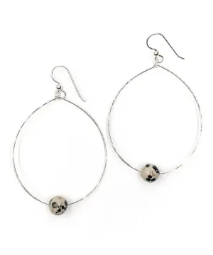 Simple Beaded Modern Silver Hoop Dalmatian Jasper