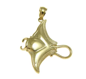 SOLID 14K YELLOW GOLD SHINY HAWAIIAN MANTA RAY FISH CHARM PENDENT
