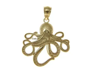 SOLID 14K YELLOW GOLD SHINY HAWAIIAN OCTOPUS CHARM PENDANT 21.50MM