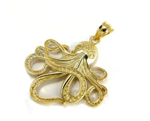 SOLID 14K YELLOW GOLD SHINY HAWAIIAN OCTOPUS CHARM PENDANT 21.50MM
