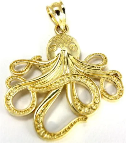 SOLID 14K YELLOW GOLD SHINY HAWAIIAN OCTOPUS CHARM PENDANT 21.50MM