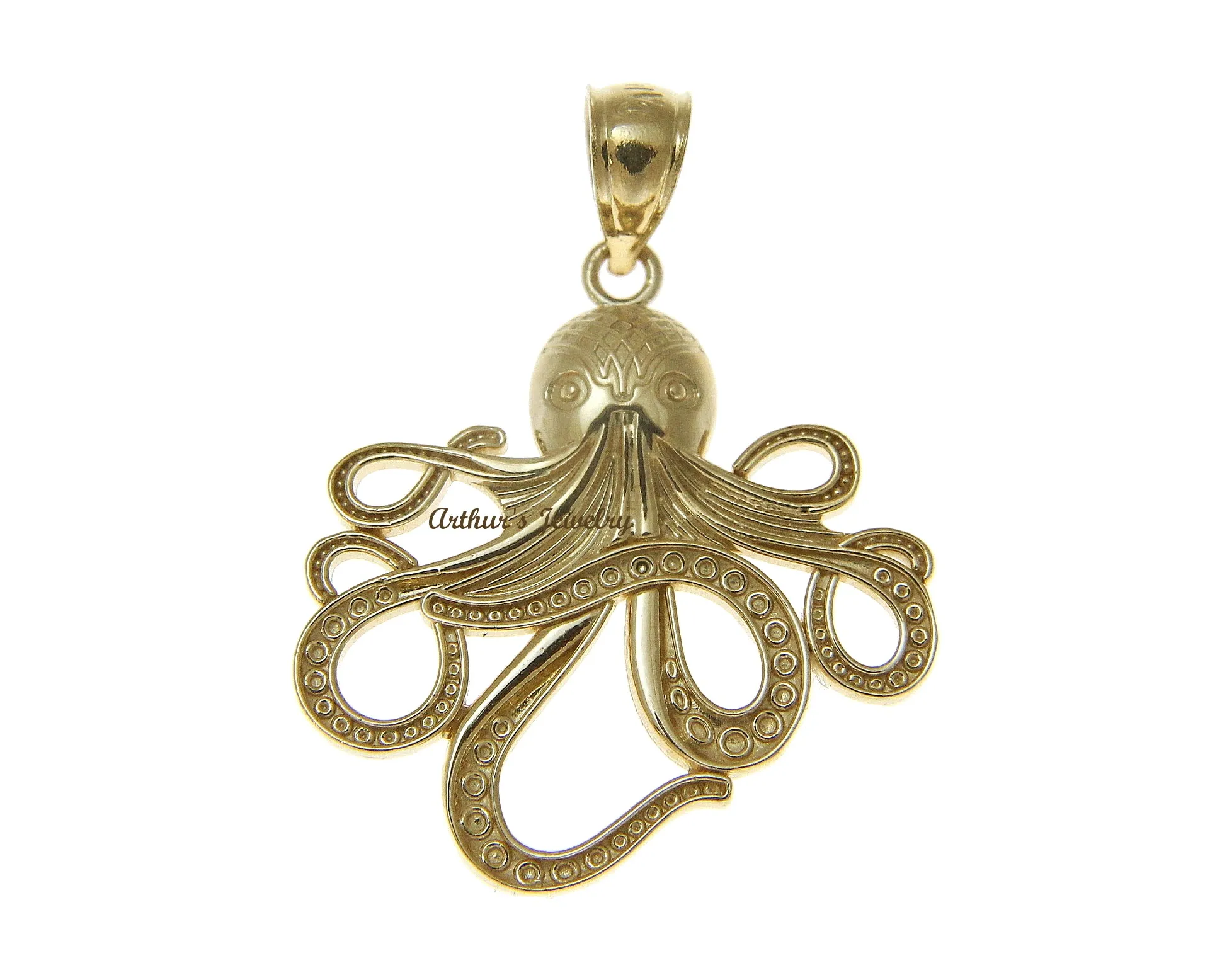 SOLID 14K YELLOW GOLD SHINY HAWAIIAN OCTOPUS CHARM PENDANT 21.50MM