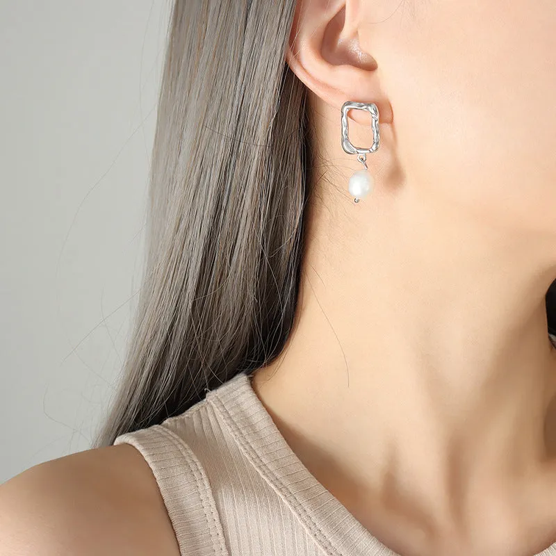 Sophisticated Korean Titanium Steel Earrings with Irregular Geometric Design