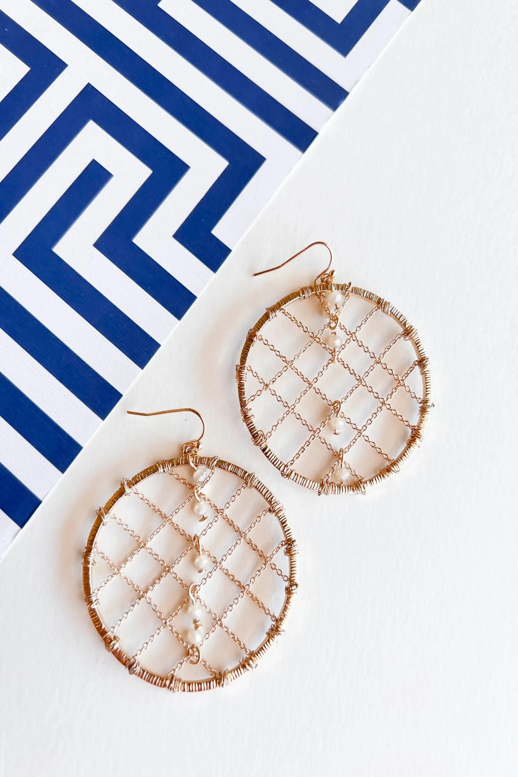 Sorchia Gold Moroccan Hoop Earrings | Exotic Intricate Chain Hoops | Delicate Pearl Charm Details
