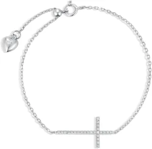 Sparkle Cross Bracelet for Women Platinum Plated 925 Sterling Silver Cubic Zirconia Diamond Bracelet Adjustable Thin Bracelets 7 inch / 8 inch