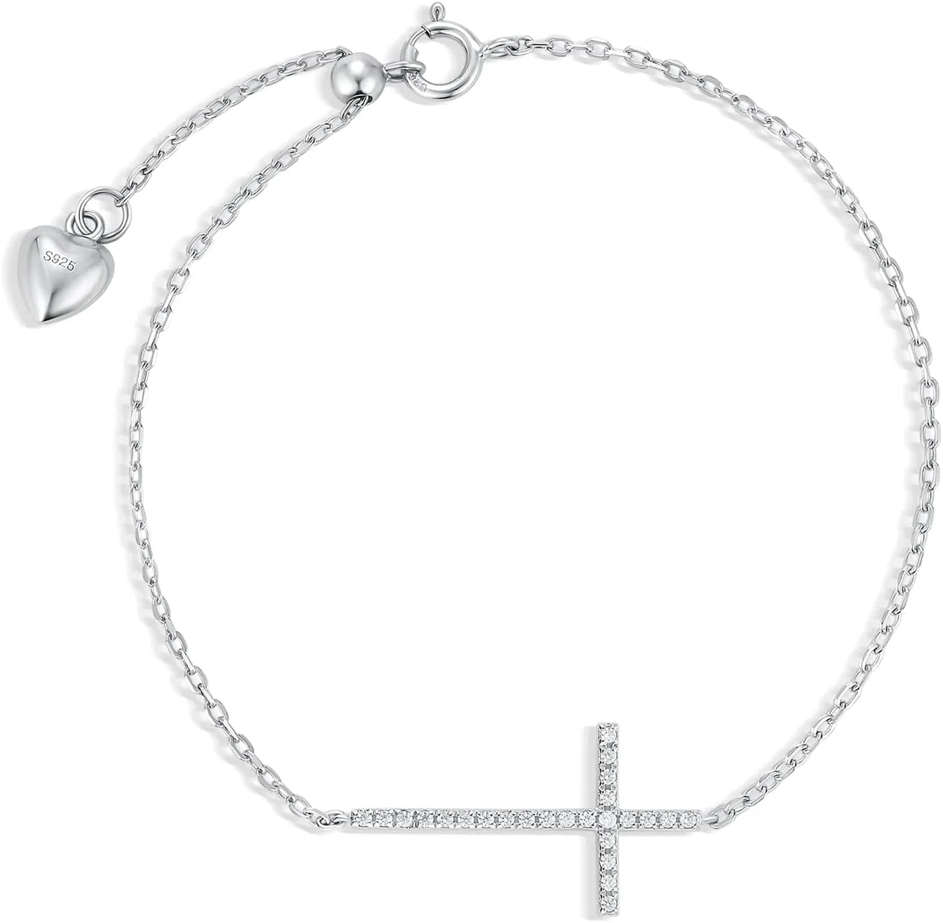 Sparkle Cross Bracelet for Women Platinum Plated 925 Sterling Silver Cubic Zirconia Diamond Bracelet Adjustable Thin Bracelets 7 inch / 8 inch