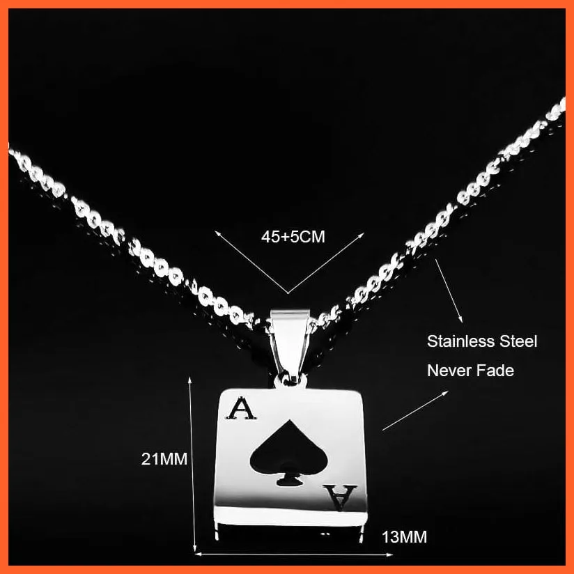 Stainless Steel Lucky Ace Of Spades Pendant Necklace