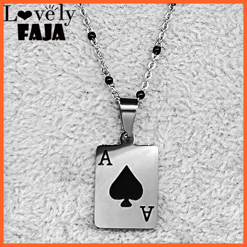 Stainless Steel Lucky Ace Of Spades Pendant Necklace