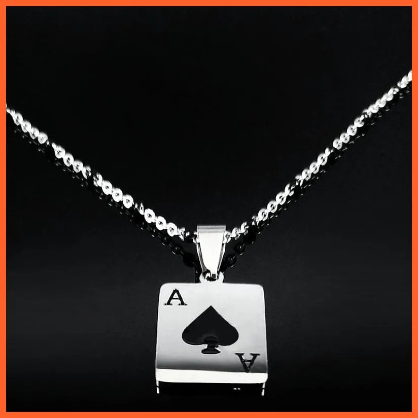 Stainless Steel Lucky Ace Of Spades Pendant Necklace