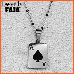 Stainless Steel Lucky Ace Of Spades Pendant Necklace