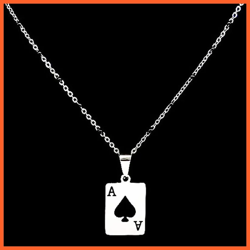 Stainless Steel Lucky Ace Of Spades Pendant Necklace