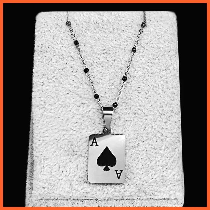 Stainless Steel Lucky Ace Of Spades Pendant Necklace