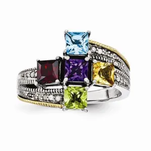 Sterling Silver & 14k Five-Stone And Diamond Mother's Ring