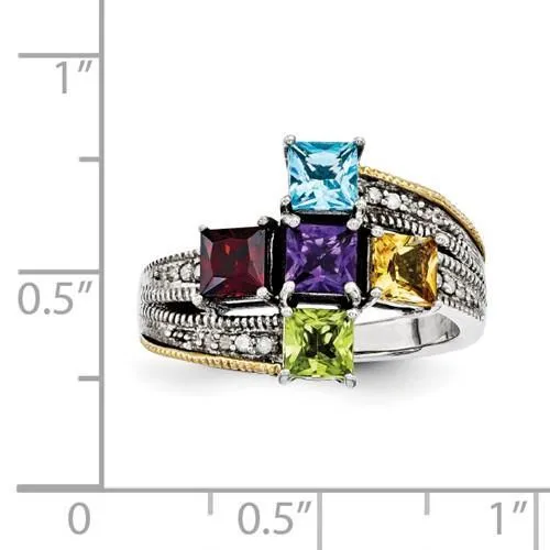 Sterling Silver & 14k Five-Stone And Diamond Mother's Ring