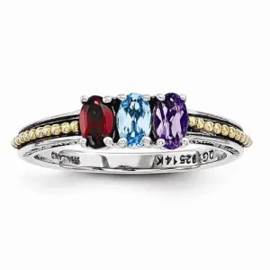 Sterling Silver & 14k Three-Stone Mother's Ring