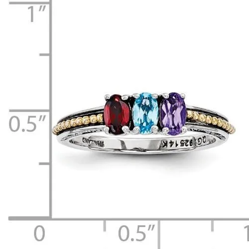 Sterling Silver & 14k Three-Stone Mother's Ring